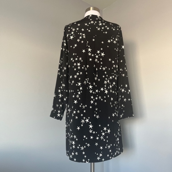 Tibi Star Printed 100% Silk Shift Long sleeve Cocktail Casual Tunic Dress 4 Smal - Picture 9 of 15